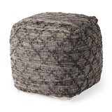 Mercana Falguni 16.0L x 16.0W x 16.0H Gray Leather and Cotton Patterned Pouf