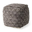 Mercana Falguni 16.0L x 16.0W x 16.0H Gray Leather and Cotton Patterned Pouf