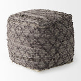 Mercana Falguni 16.0L x 16.0W x 16.0H Gray Leather and Cotton Patterned Pouf