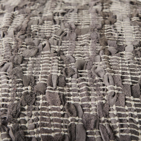 Mercana Falguni 16.0L x 16.0W x 16.0H Gray Leather and Cotton Patterned Pouf