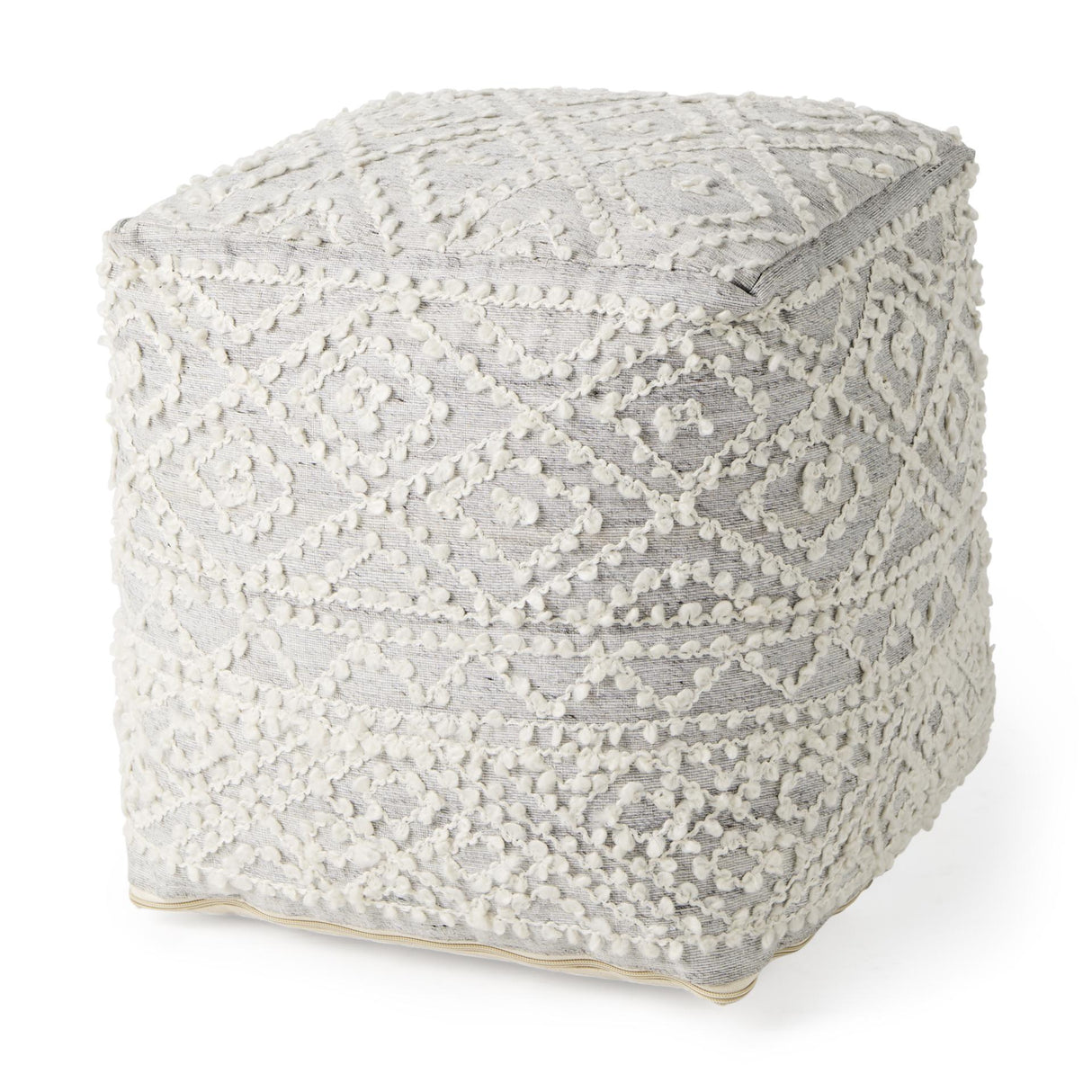 Mercana Farida 6.0L x 16.0W x 16.0H Light Gray Wool and Polyester Patterned Pouf