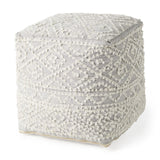 Mercana Farida 6.0L x 16.0W x 16.0H Light Gray Wool and Polyester Patterned Pouf