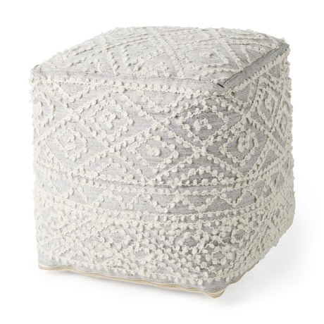 Mercana Farida 6.0L x 16.0W x 16.0H Light Gray Wool and Polyester Patterned Pouf