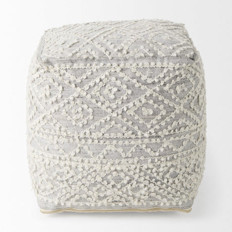Mercana Farida 6.0L x 16.0W x 16.0H Light Gray Wool and Polyester Patterned Pouf