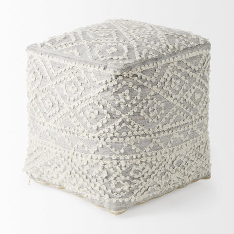 Mercana Farida 6.0L x 16.0W x 16.0H Light Gray Wool and Polyester Patterned Pouf