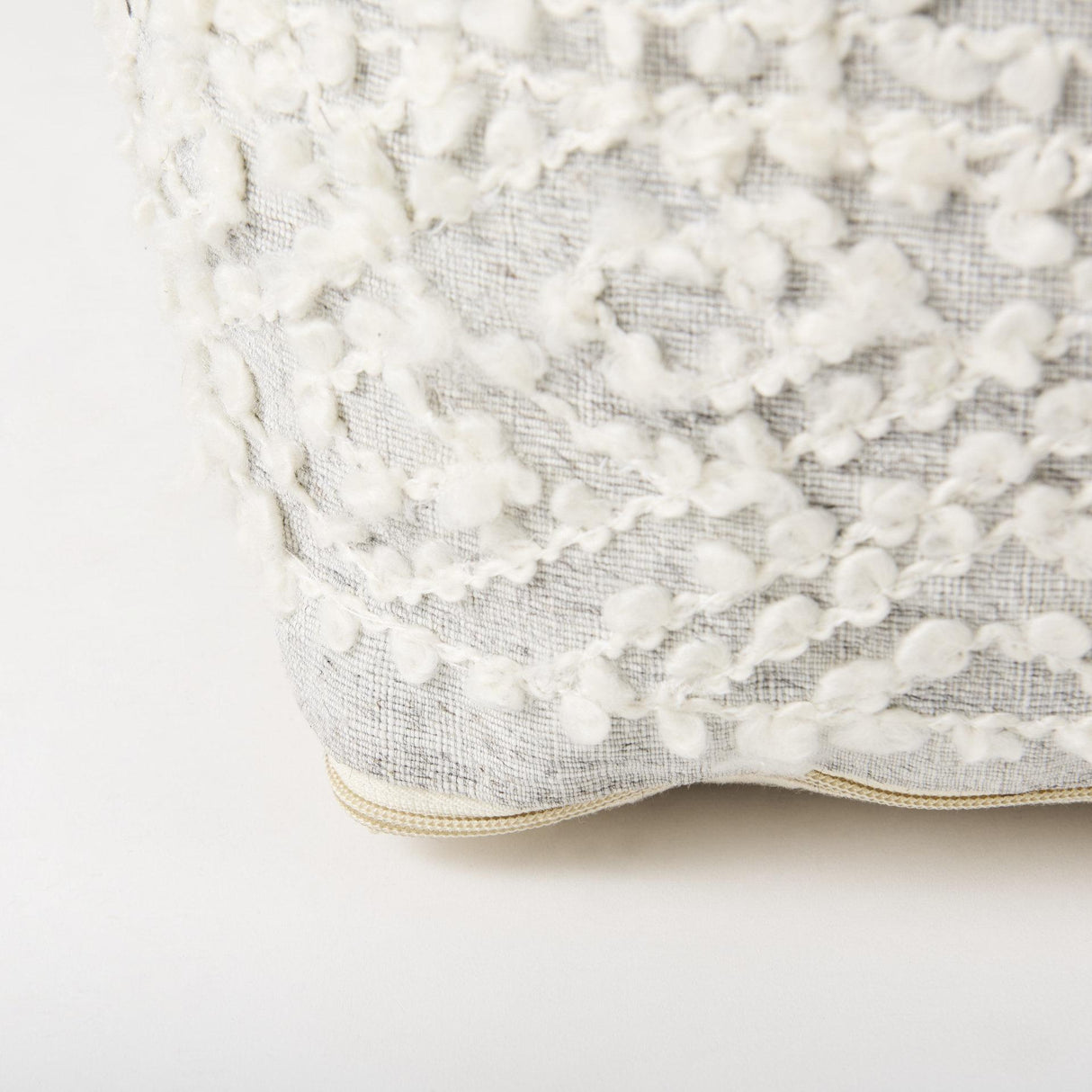 Mercana Farida 6.0L x 16.0W x 16.0H Light Gray Wool and Polyester Patterned Pouf