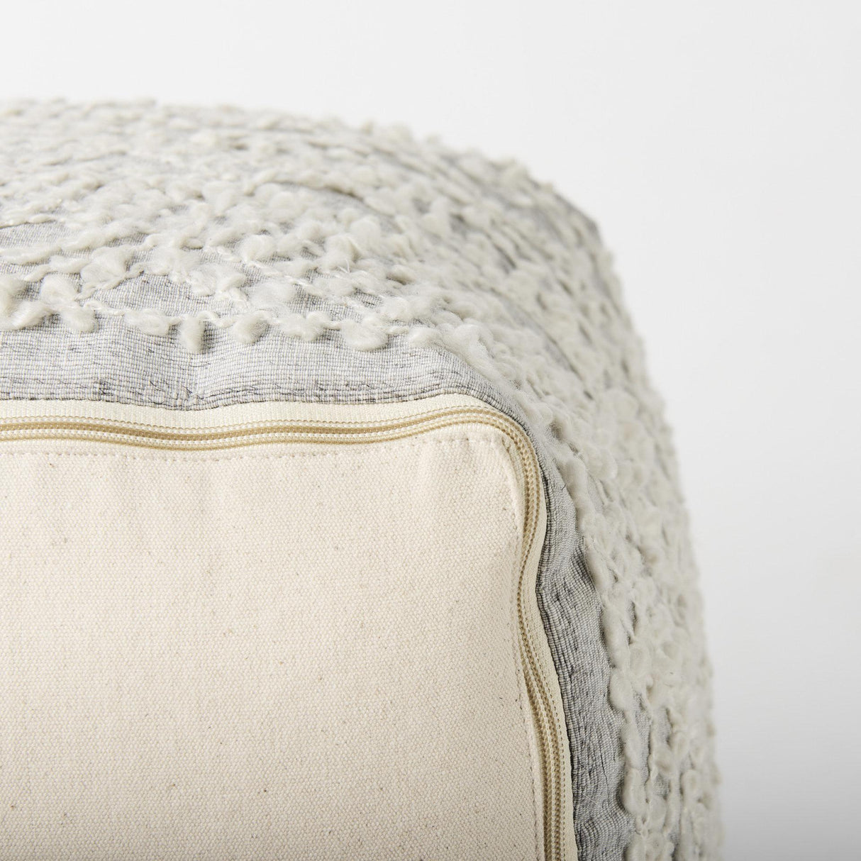 Mercana Farida 6.0L x 16.0W x 16.0H Light Gray Wool and Polyester Patterned Pouf