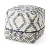 Mercana Eshana 16.0L x 16.0W x 16.0H Cream Wool and Denim Patterned Pouf