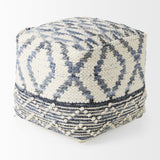 Mercana Eshana 16.0L x 16.0W x 16.0H Cream Wool and Denim Patterned Pouf