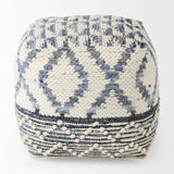 Mercana Eshana 16.0L x 16.0W x 16.0H Cream Wool and Denim Patterned Pouf