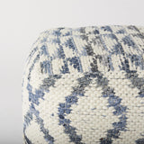 Mercana Eshana 16.0L x 16.0W x 16.0H Cream Wool and Denim Patterned Pouf