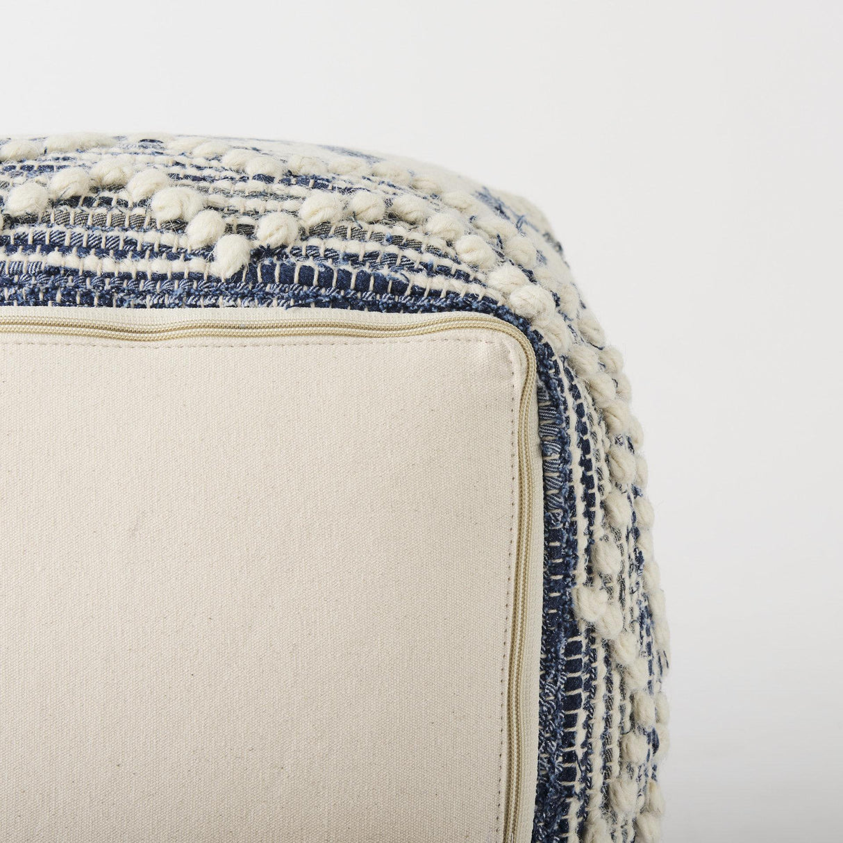 Mercana Eshana 16.0L x 16.0W x 16.0H Cream Wool and Denim Patterned Pouf