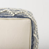 Mercana Eshana 16.0L x 16.0W x 16.0H Cream Wool and Denim Patterned Pouf