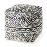 Mercana Farida 16.0L x 16.0W x 16.0H Dark Gray Wool and Polyester Patterned Pouf