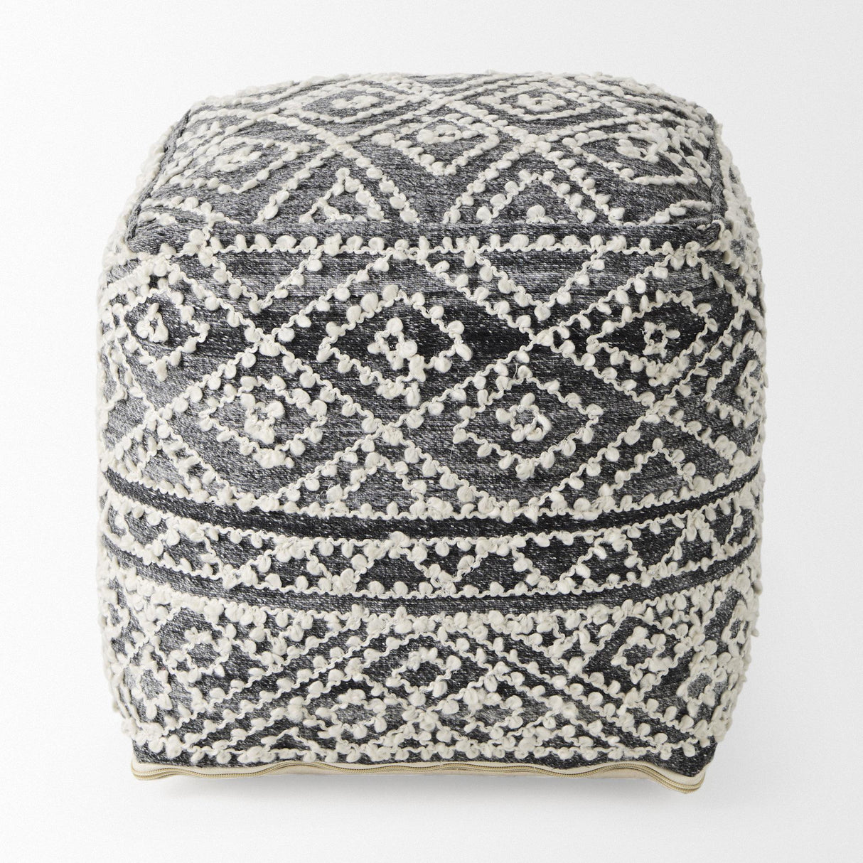 Mercana Farida 16.0L x 16.0W x 16.0H Dark Gray Wool and Polyester Patterned Pouf
