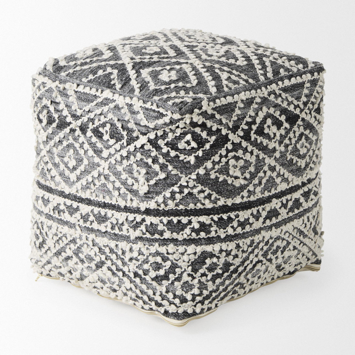 Mercana Farida 16.0L x 16.0W x 16.0H Dark Gray Wool and Polyester Patterned Pouf