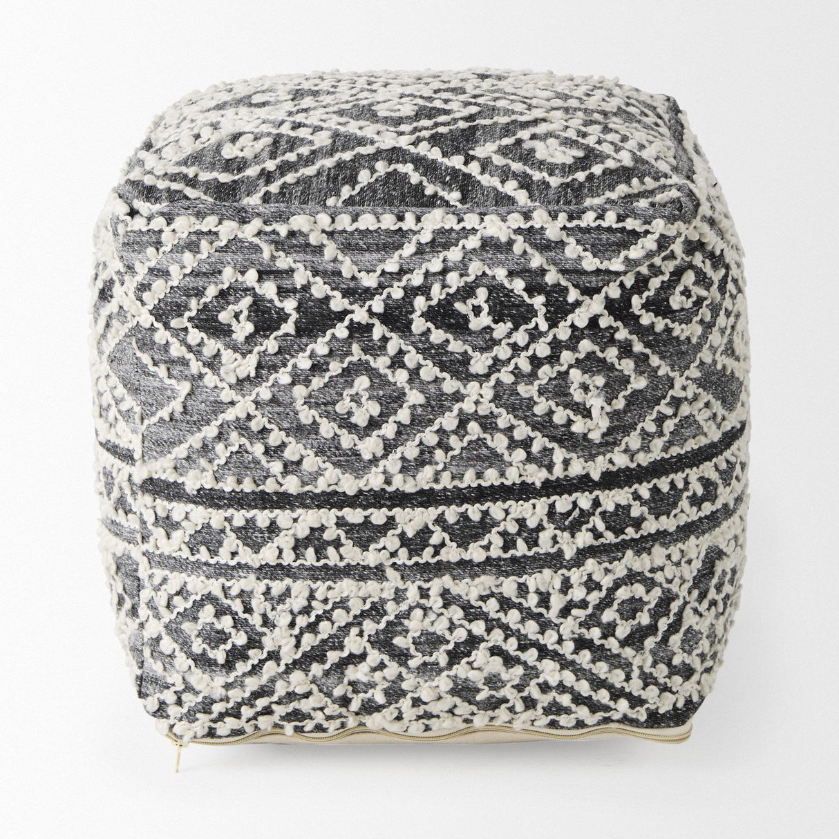 Mercana Farida 16.0L x 16.0W x 16.0H Dark Gray Wool and Polyester Patterned Pouf