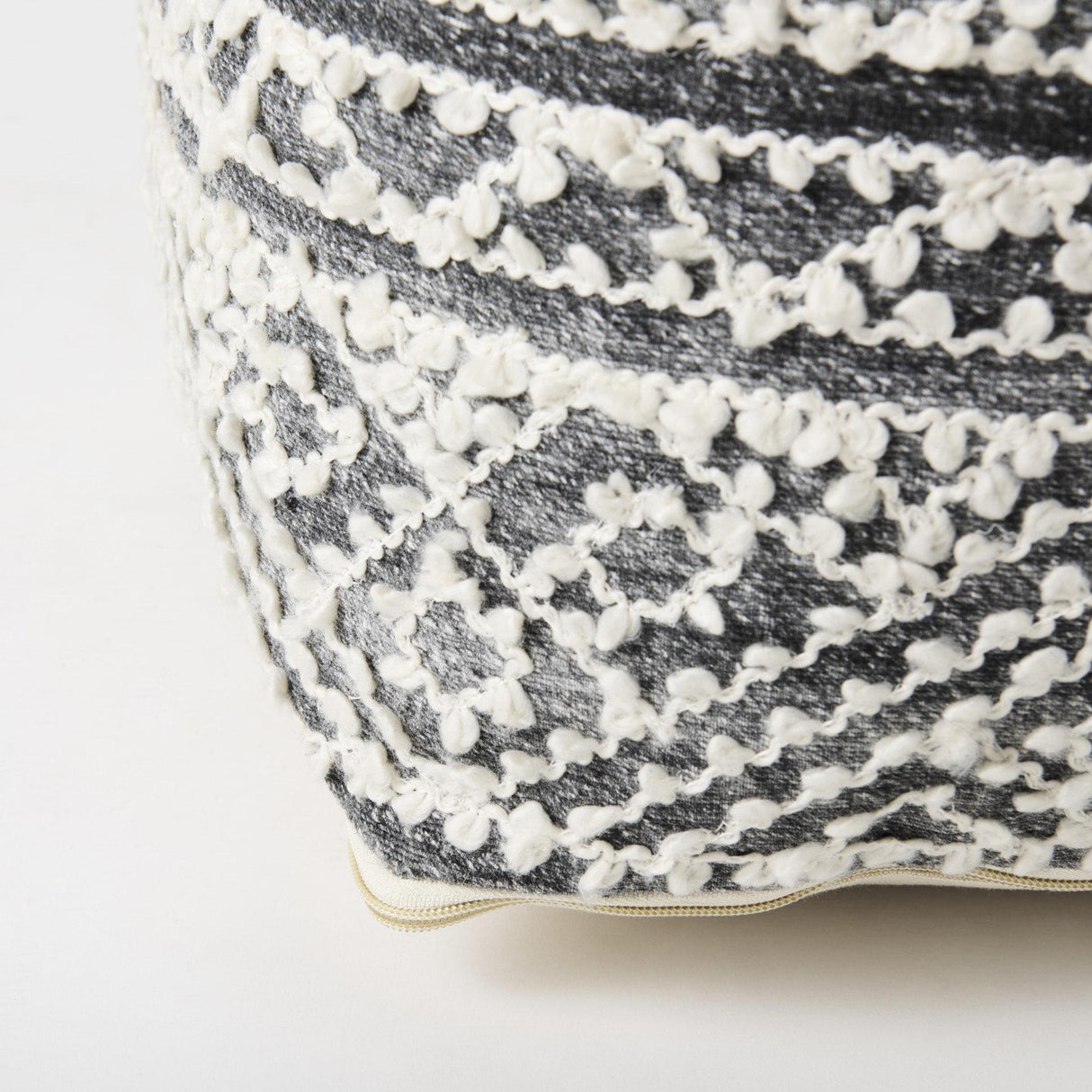 Mercana Farida 16.0L x 16.0W x 16.0H Dark Gray Wool and Polyester Patterned Pouf