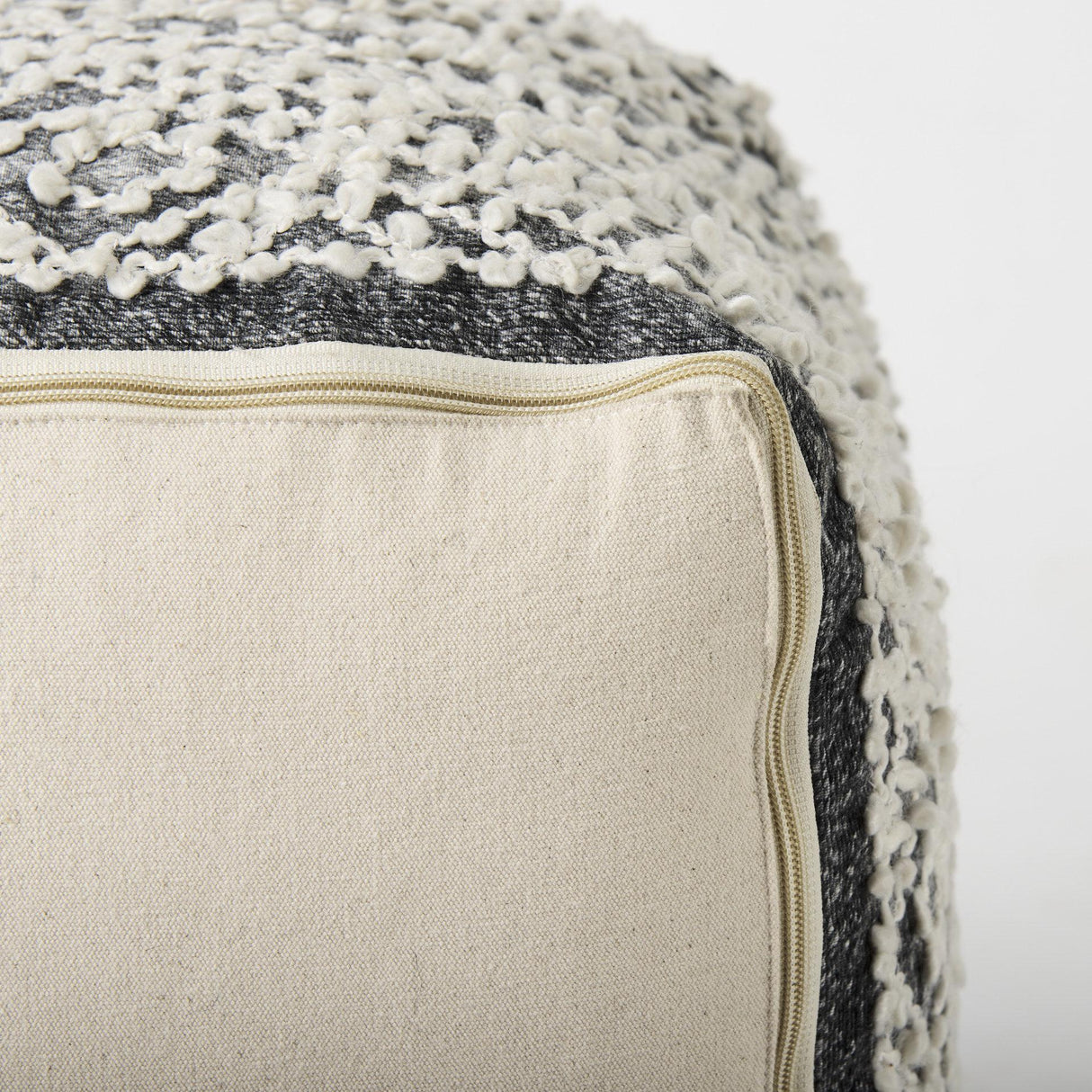 Mercana Farida 16.0L x 16.0W x 16.0H Dark Gray Wool and Polyester Patterned Pouf