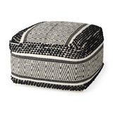 Mercana Garima 22.0L x 22.0W x 14.0H Black/White Wool and Cotton Patterned Pouf