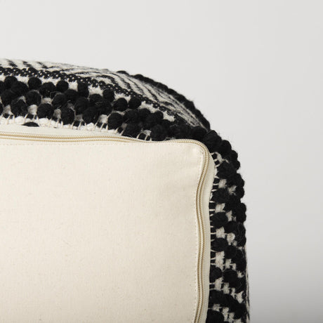 Mercana Garima 22.0L x 22.0W x 14.0H Black/White Wool and Cotton Patterned Pouf