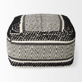 Mercana Garima 22.0L x 22.0W x 14.0H Black/White Wool and Cotton Patterned Pouf