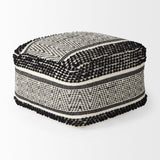 Mercana Garima 22.0L x 22.0W x 14.0H Black/White Wool and Cotton Patterned Pouf