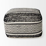 Mercana Garima 22.0L x 22.0W x 14.0H Black/White Wool and Cotton Patterned Pouf