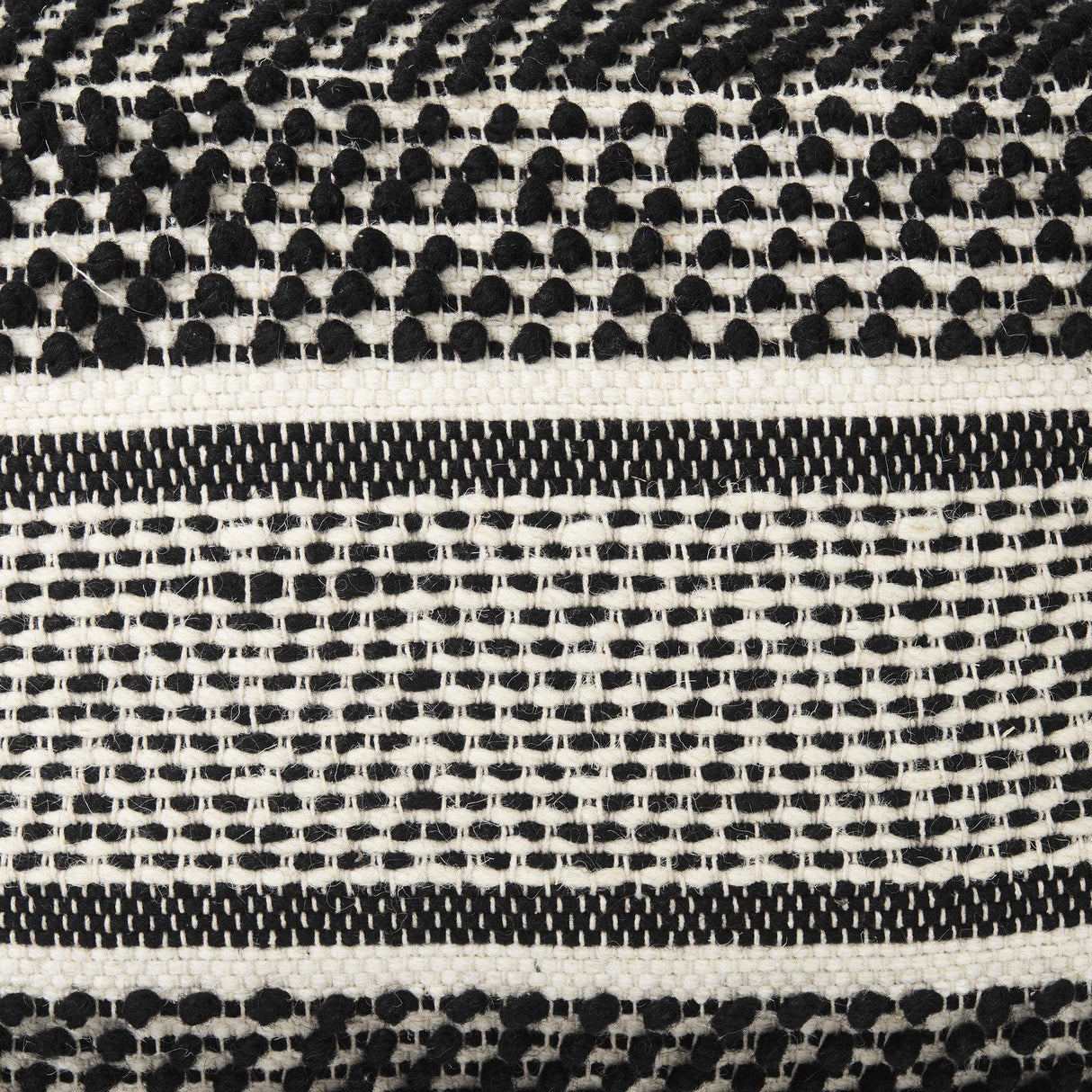Mercana Garima 22.0L x 22.0W x 14.0H Black/White Wool and Cotton Patterned Pouf