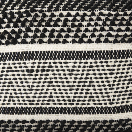 Mercana Garima 22.0L x 22.0W x 14.0H Black/White Wool and Cotton Patterned Pouf