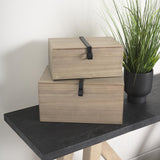 Mercana Josh 15.9L x 11.6W x 8.3H Set Of Two Light Brown Wood W/ Metal Detail Boxes