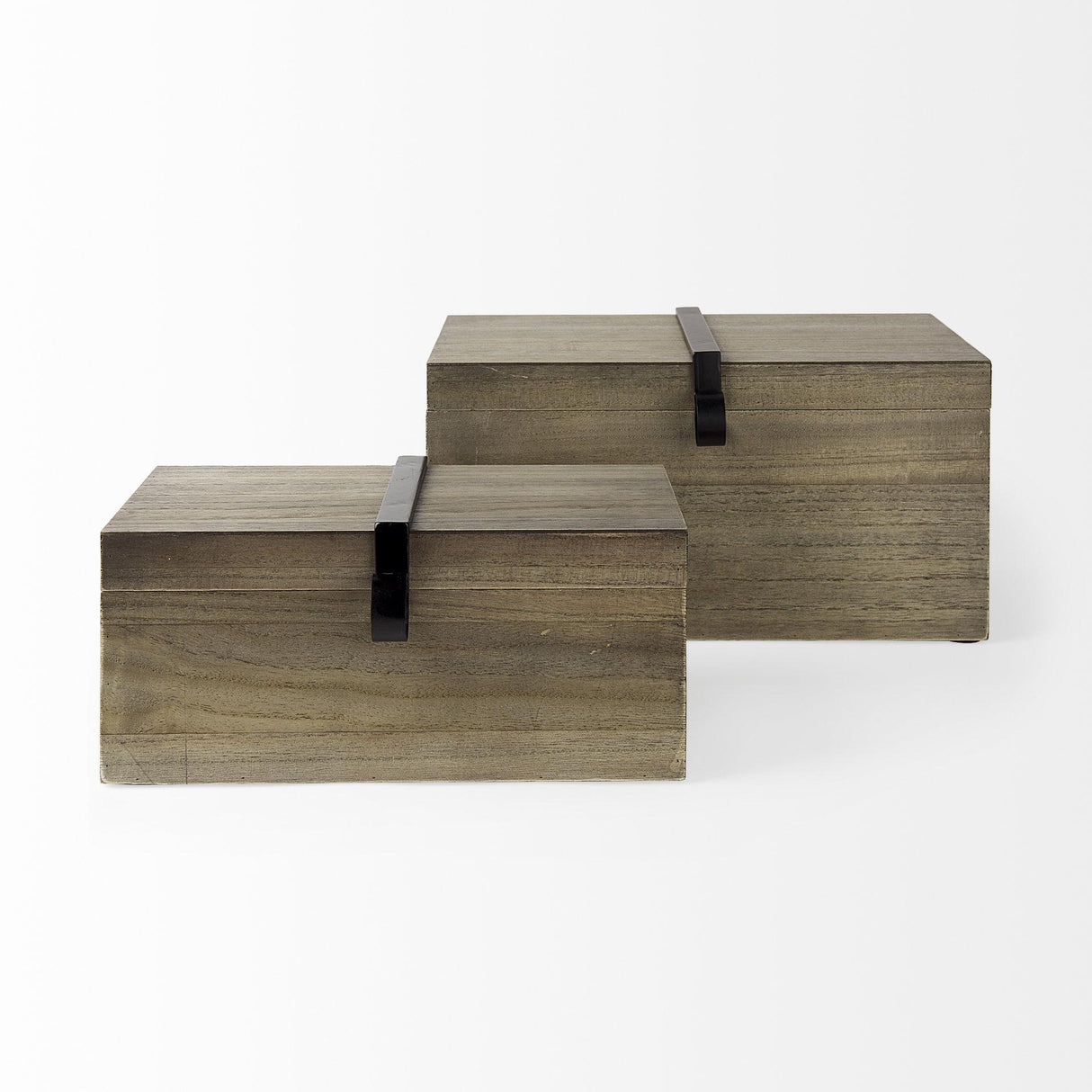 Mercana Josh 15.9L x 11.6W x 8.3H Set Of Two Light Brown Wood W/ Metal Detail Boxes