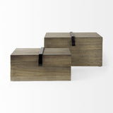 Mercana Josh 15.9L x 11.6W x 8.3H Set Of Two Light Brown Wood W/ Metal Detail Boxes