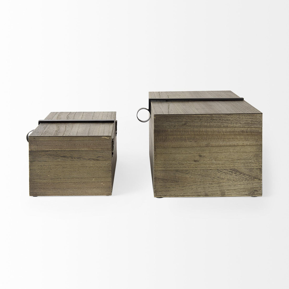 Mercana Josh 15.9L x 11.6W x 8.3H Set Of Two Light Brown Wood W/ Metal Detail Boxes