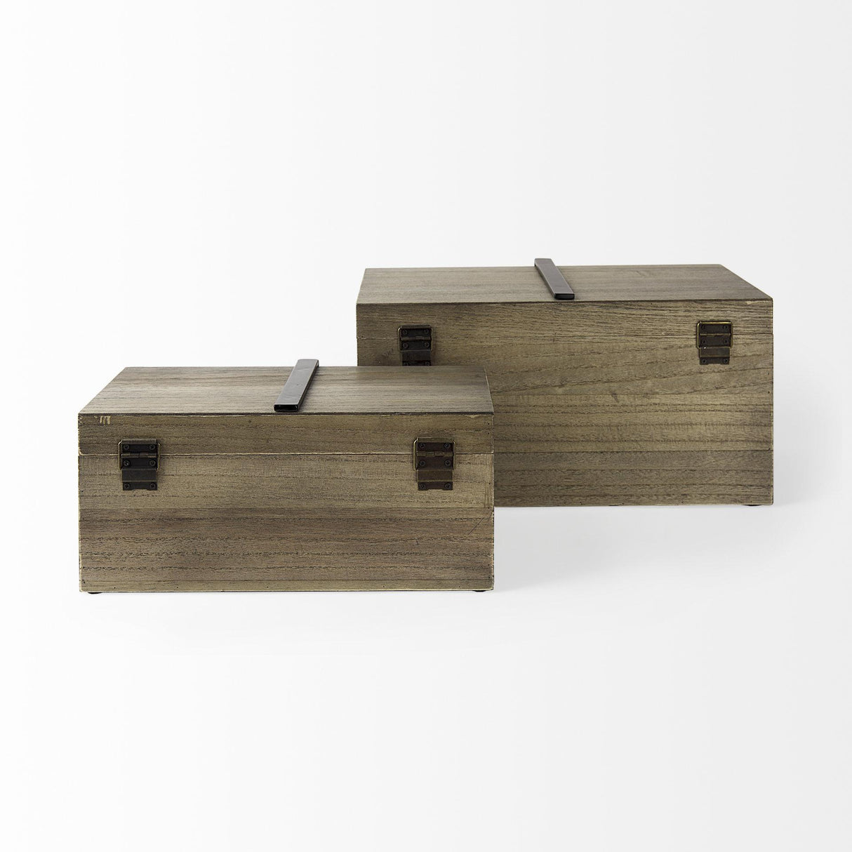 Mercana Josh 15.9L x 11.6W x 8.3H Set Of Two Light Brown Wood W/ Metal Detail Boxes