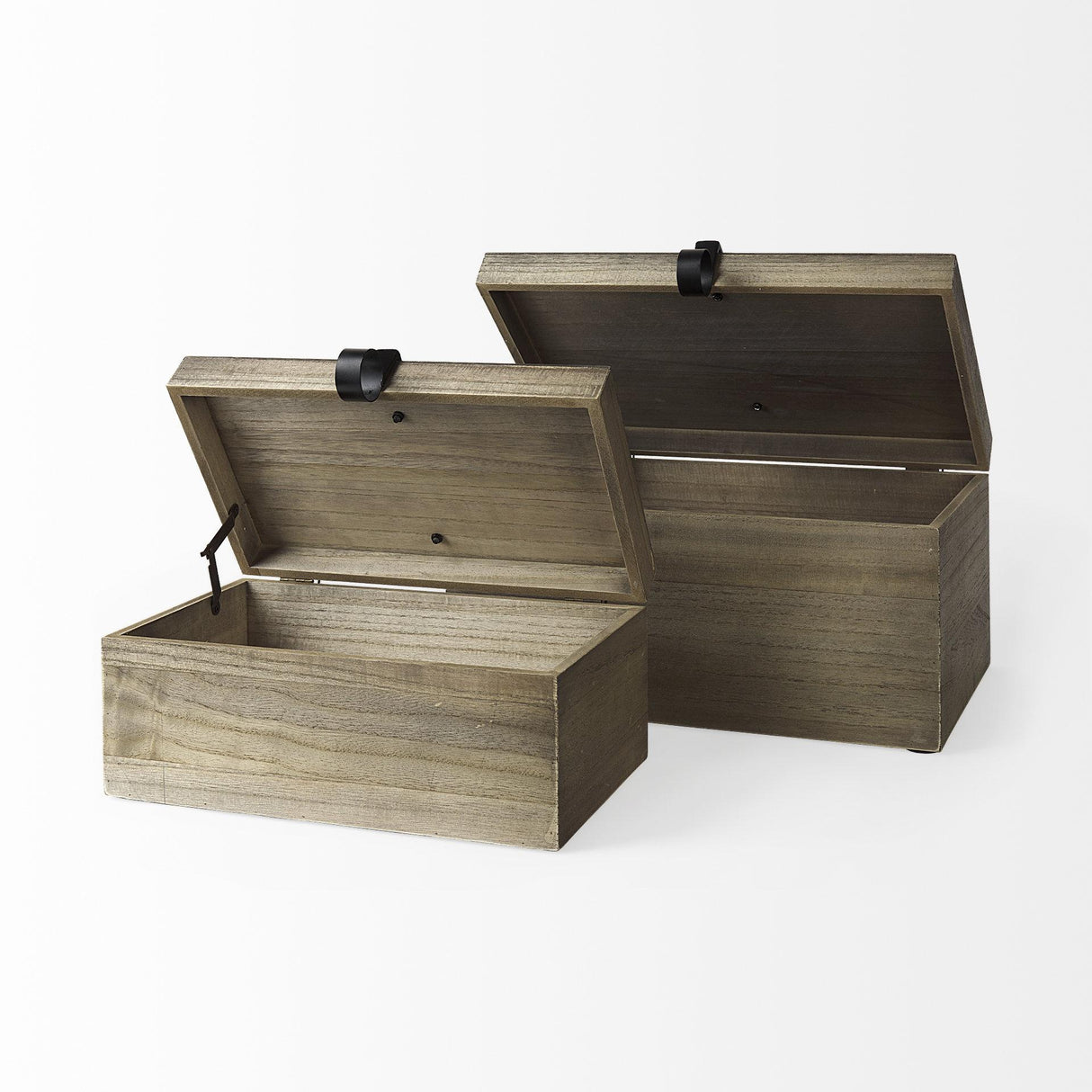 Mercana Josh 15.9L x 11.6W x 8.3H Set Of Two Light Brown Wood W/ Metal Detail Boxes