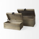 Mercana Josh 15.9L x 11.6W x 8.3H Set Of Two Light Brown Wood W/ Metal Detail Boxes