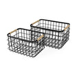 Mercana Marius 20.9L x 15.2W x 12.2 Set of Two Matte Black Metal W/ Rope Trim Rectangular Baskets