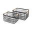 Mercana Marius 20.9L x 15.2W x 12.2 Set of Two Matte Black Metal W/ Rope Trim Rectangular Baskets