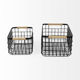 Mercana Marius 20.9L x 15.2W x 12.2 Set of Two Matte Black Metal W/ Rope Trim Rectangular Baskets
