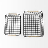 Mercana Marius 20.9L x 15.2W x 12.2 Set of Two Matte Black Metal W/ Rope Trim Rectangular Baskets