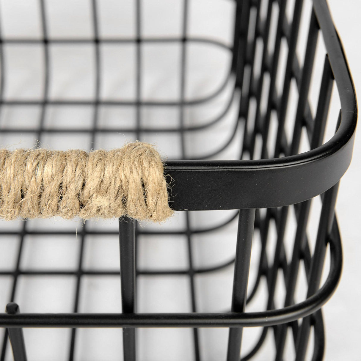 Mercana Marius 20.9L x 15.2W x 12.2 Set of Two Matte Black Metal W/ Rope Trim Rectangular Baskets