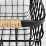 Mercana Marius 20.9L x 15.2W x 12.2 Set of Two Matte Black Metal W/ Rope Trim Rectangular Baskets