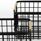 Mercana Marius 20.9L x 15.2W x 12.2 Set of Two Matte Black Metal W/ Rope Trim Rectangular Baskets