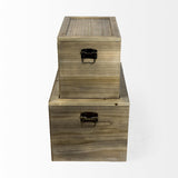 Mercana Sonny 23.6L x 15.7W x 13.8H Set of Two Brown Wood and Wicker W/ Metal Detail Rectangular Boxes
