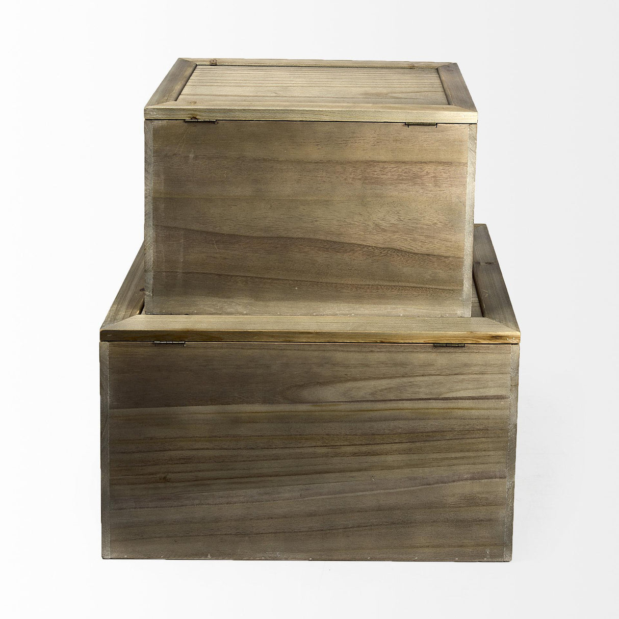 Mercana Sonny 23.6L x 15.7W x 13.8H Set of Two Brown Wood and Wicker W/ Metal Detail Rectangular Boxes