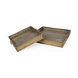 Mercana Sonny 23.6L x 23.6W x 2.0H Set of Two Brown Wood and Wicker Square Trays