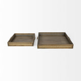 Mercana Sonny 23.6L x 23.6W x 2.0H Set of Two Brown Wood and Wicker Square Trays
