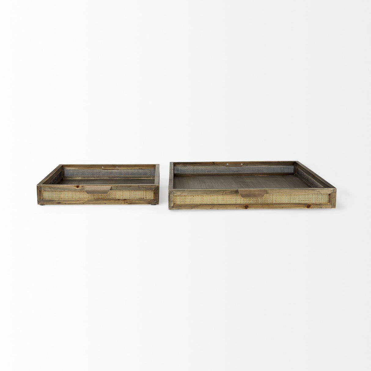 Mercana Sonny 23.6L x 23.6W x 2.0H Set of Two Brown Wood and Wicker Square Trays