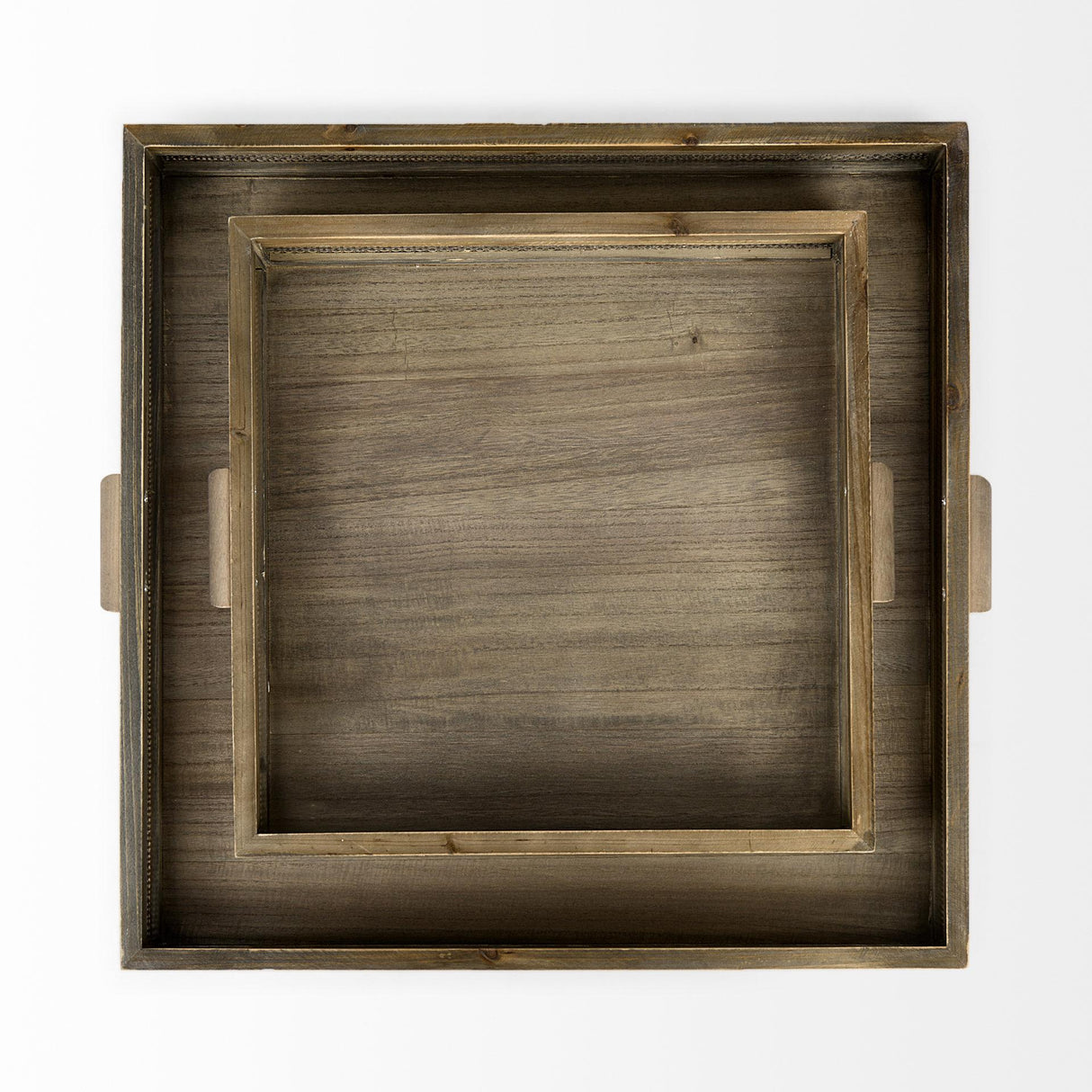 Mercana Sonny 23.6L x 23.6W x 2.0H Set of Two Brown Wood and Wicker Square Trays